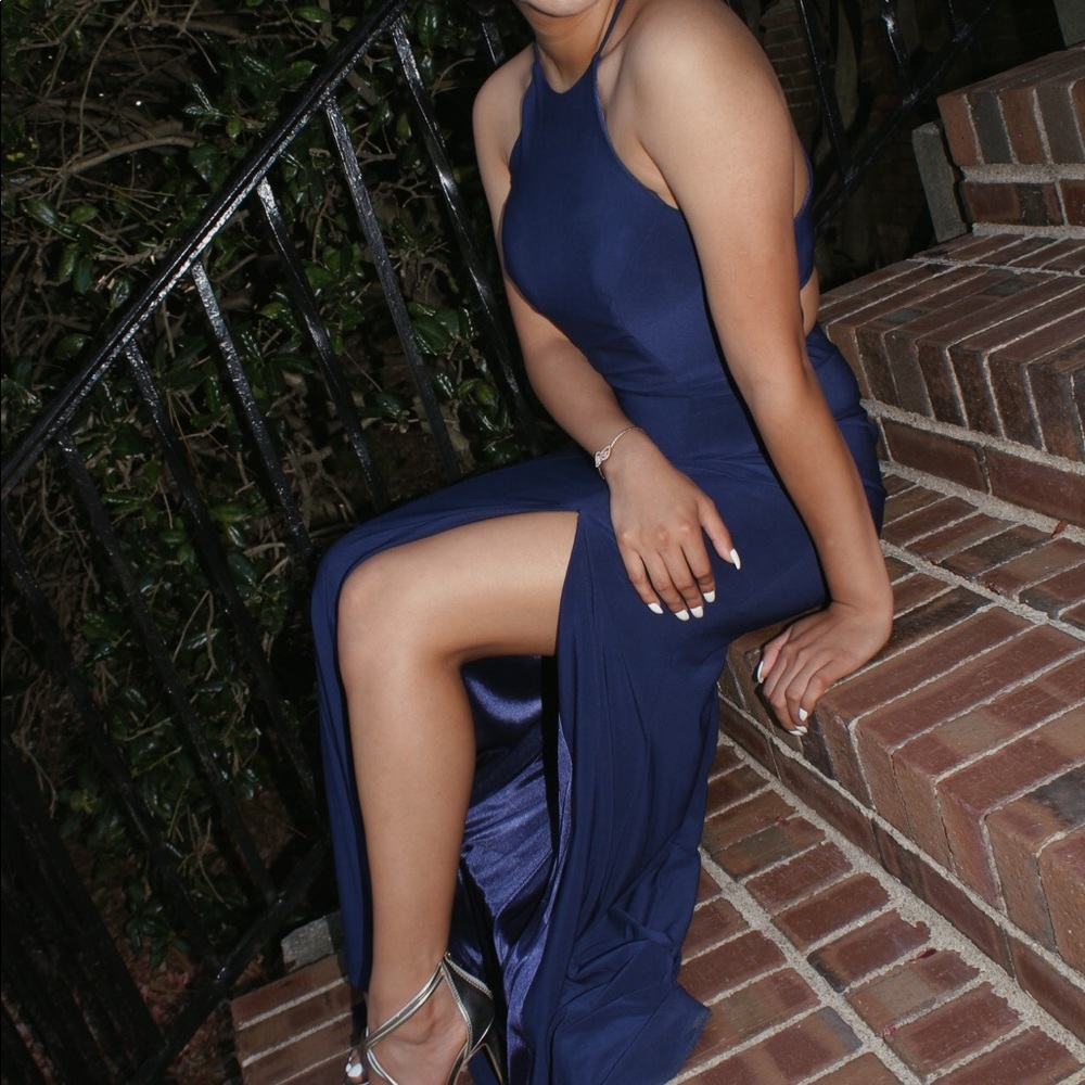 Navy blue prom dress from PromGirl